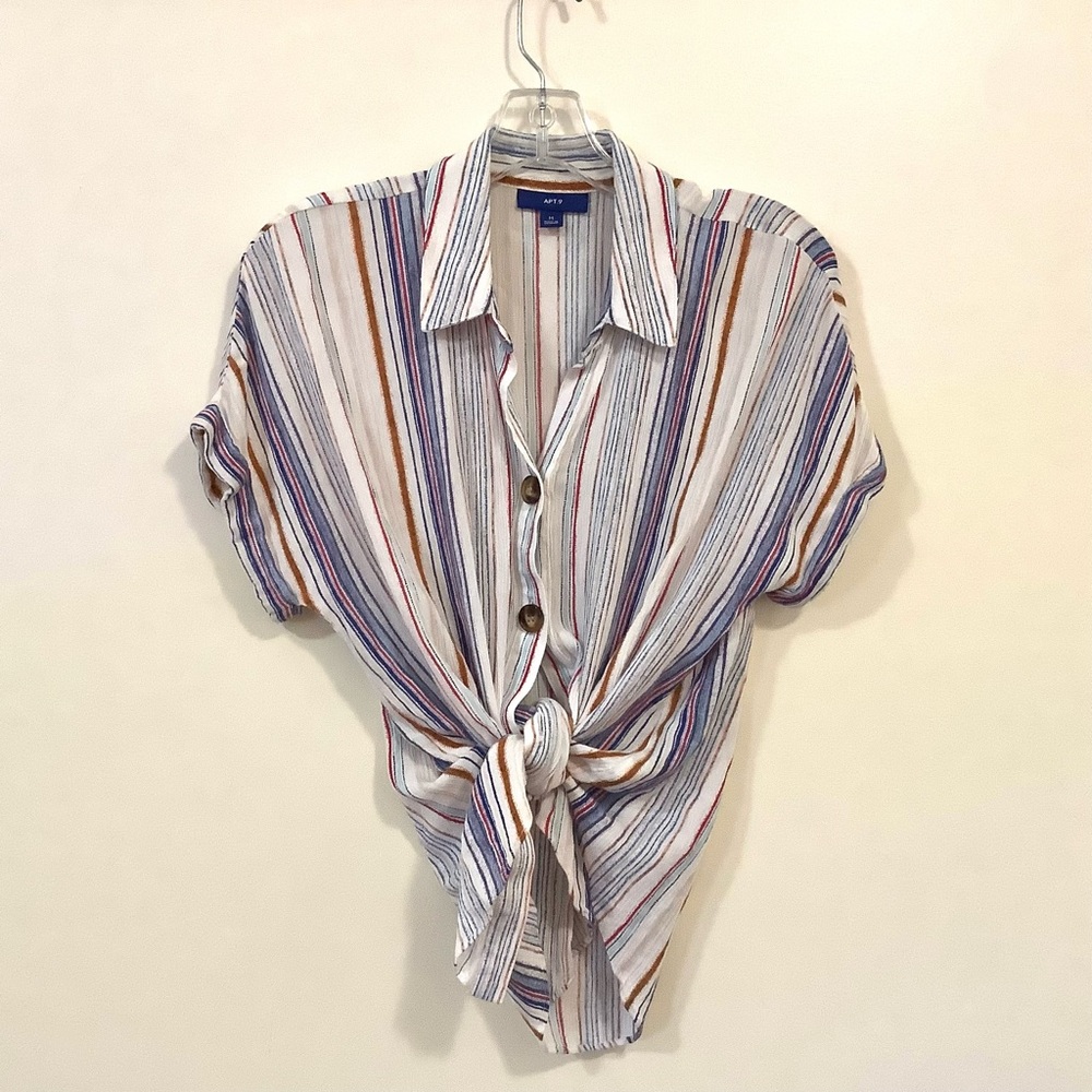 Apt. 9 Parisian Beach Vertical Stripes Collar Wrap Top for Summer / Spring